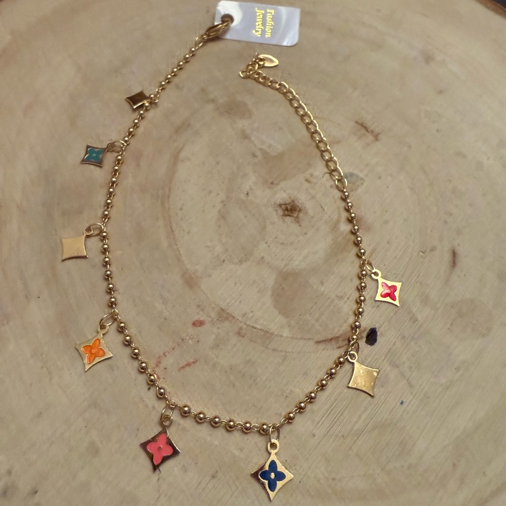 Fashion Jewelry Gold plated anklet with Colorful‎ Charms 11”